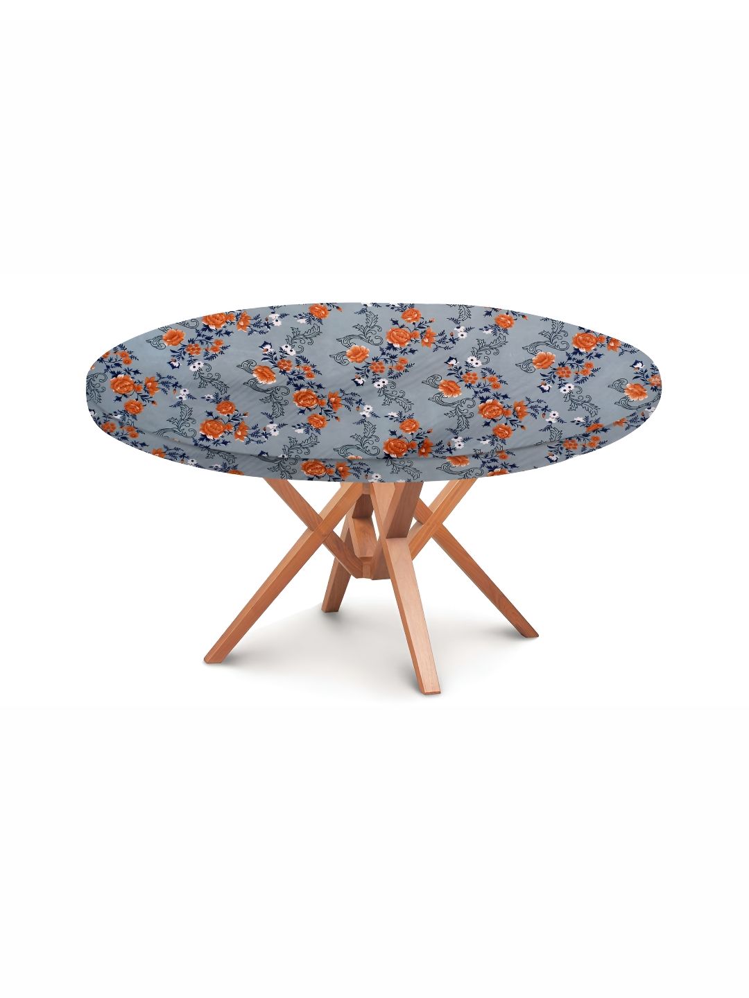 Stylista Blue & Orange Floral Printed Waterproof Round Elasticated 4 Seater Table Cover-picture-39