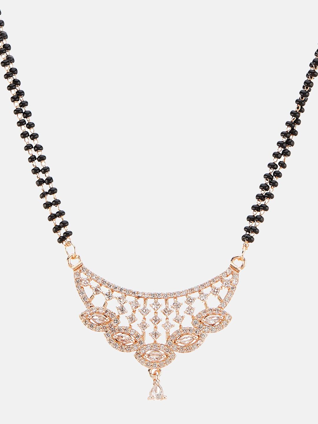 ATIBELLE Rose Gold-Plated American Diamond Studded & Beaded Mangalsutra