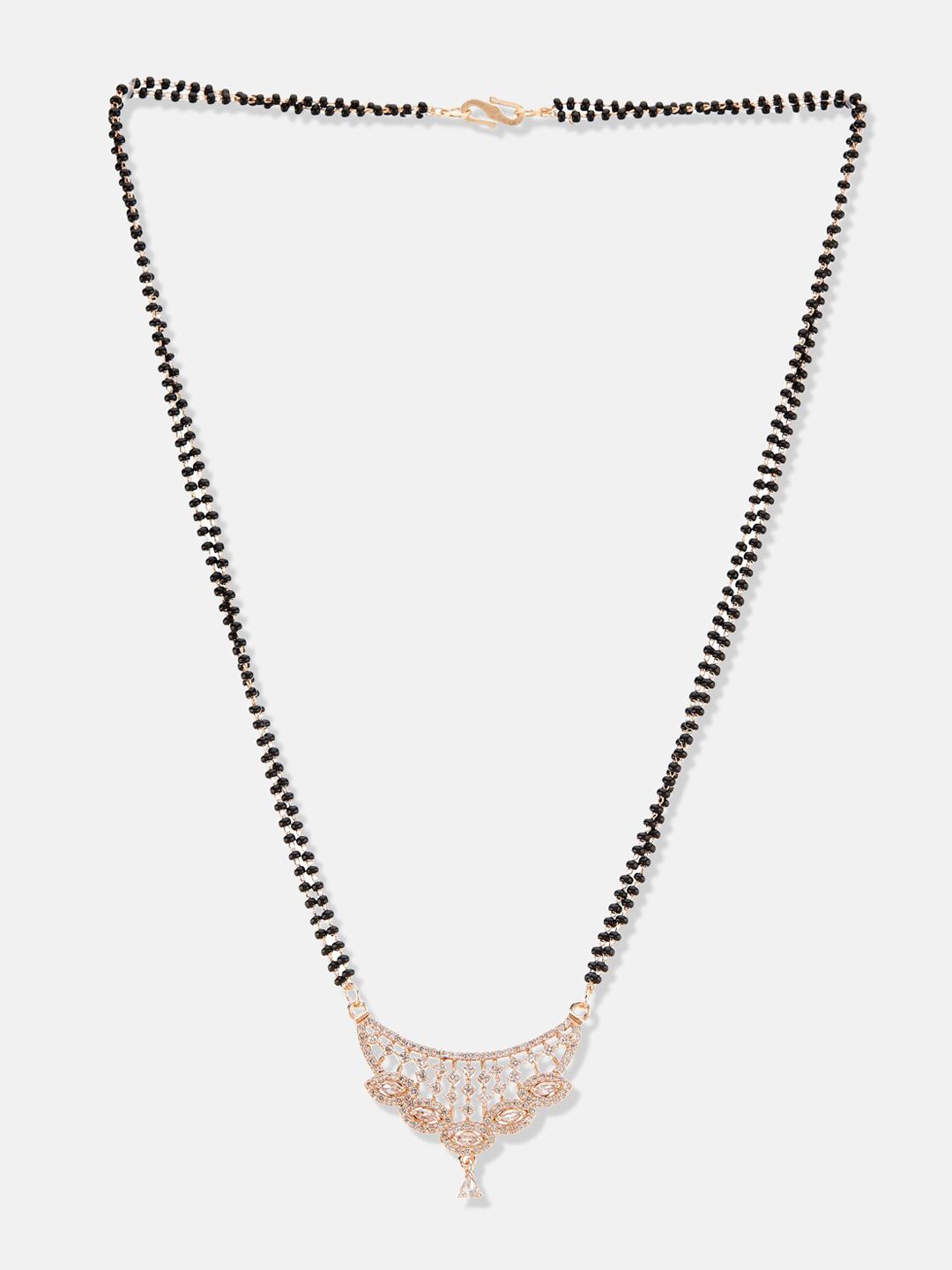 ATIBELLE Rose Gold-Plated American Diamond Studded & Beaded Mangalsutra