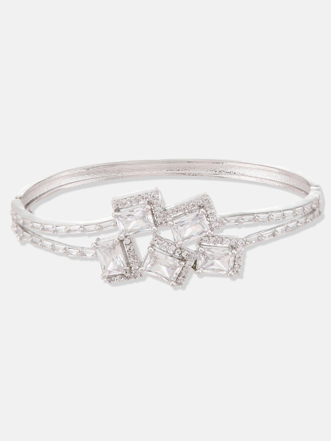 ATIBELLE Silver-Plated Cubic Zirconia Bangle-Style Bracelet