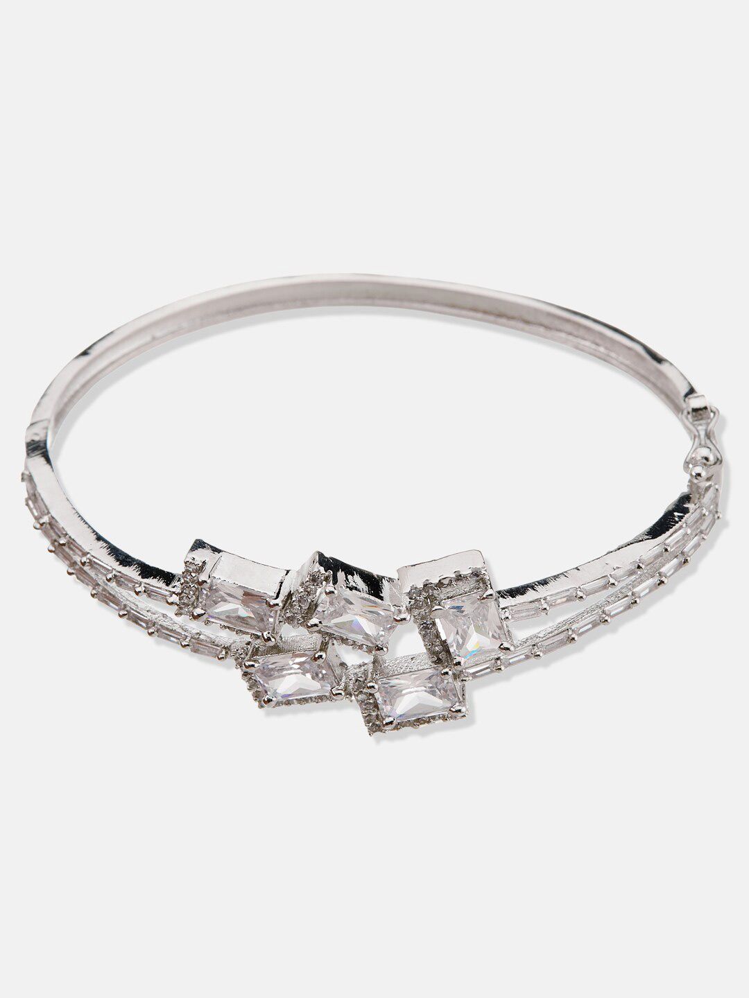 ATIBELLE Silver-Plated Cubic Zirconia Bangle-Style Bracelet