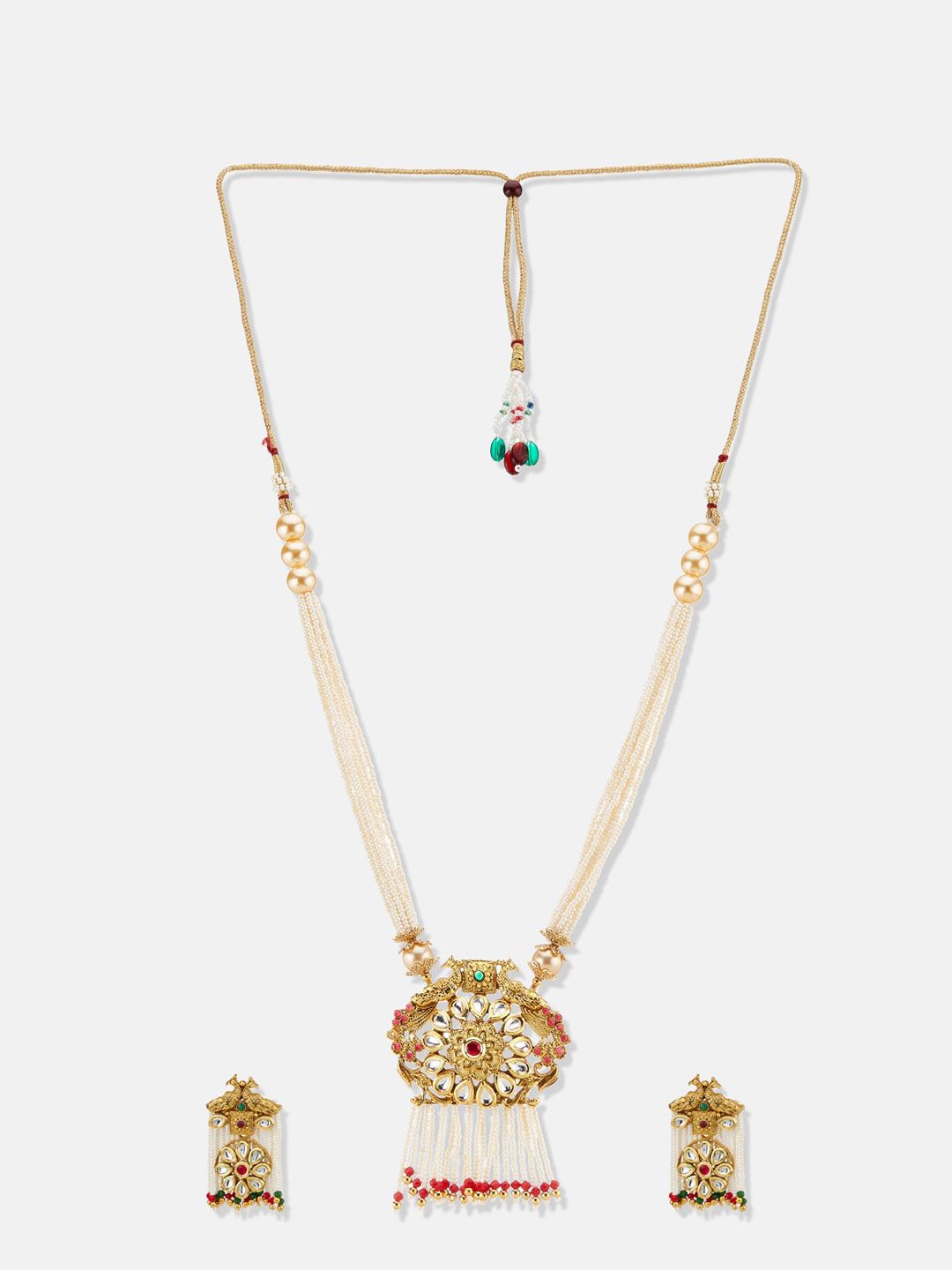 ATIBELLE Gold-Plated Kundan-Studded & Beaded Jewellery Set
