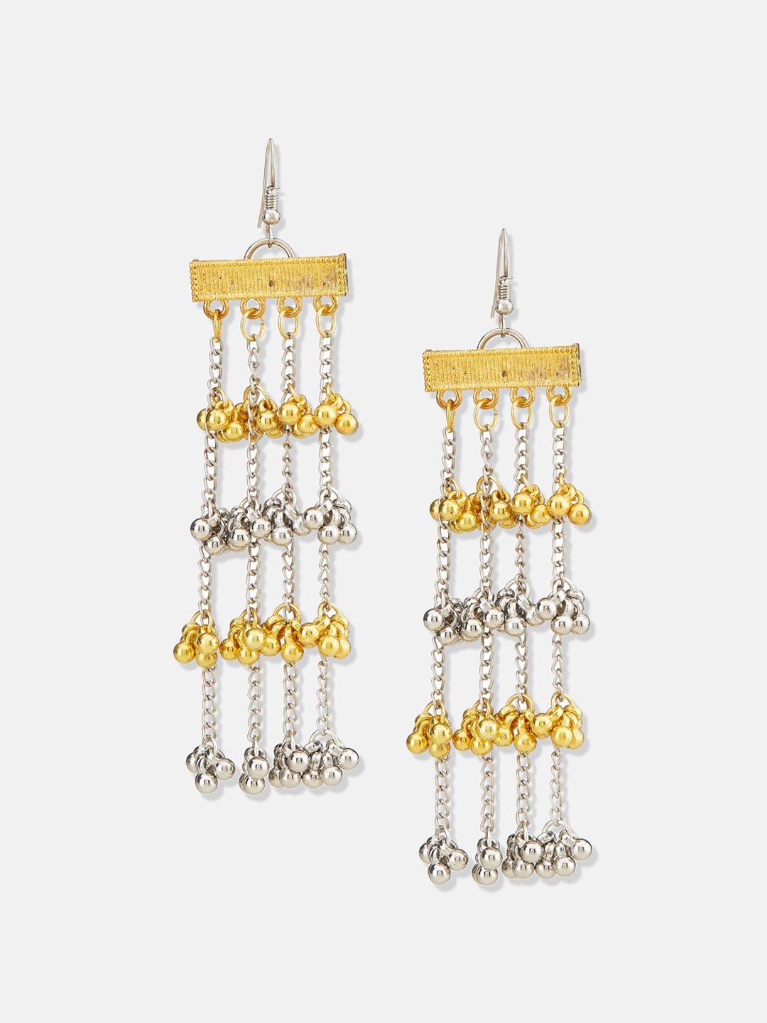 ATIBELLE German Silver Silver-Plated Artificial Stones Studded & Beads Beaded Earrings