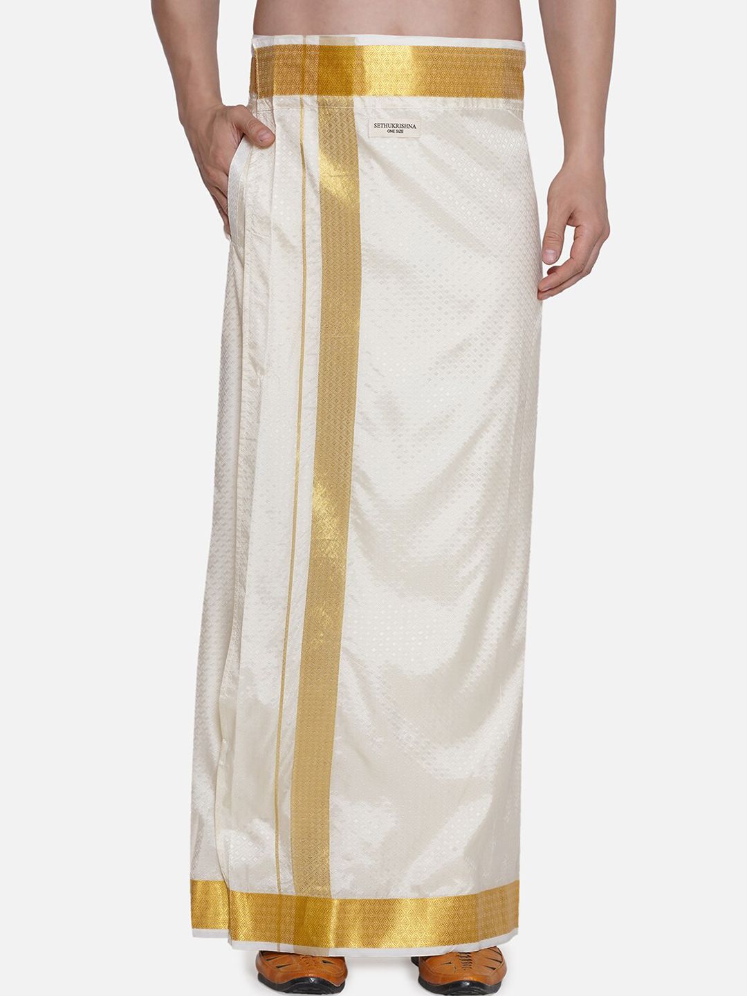 Sethukrishna Ethnic Motifs Woven Design Art Silk Ready To Wear Dhoti With Angavastram-picture-57