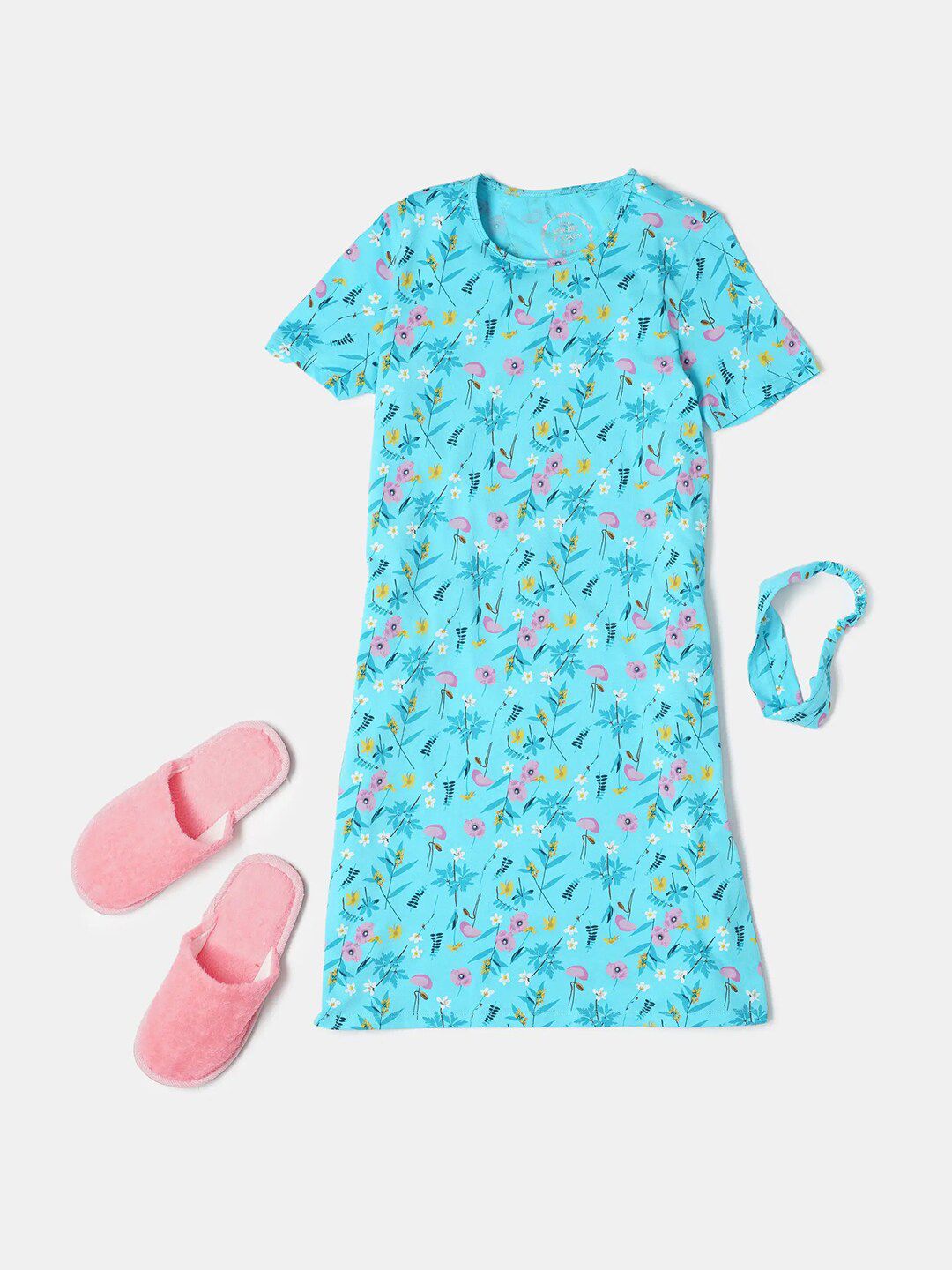Jockey Girls Super Combed Cotton Printed Relaxed Fit Lounge Dress with Headband-image-5
