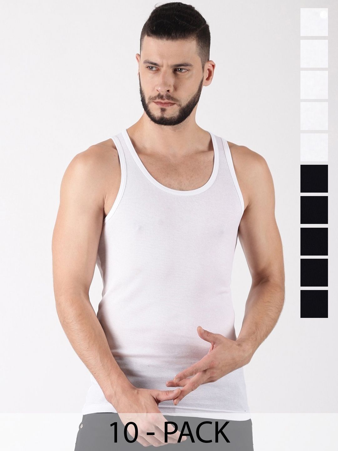 Force NXT Pack Of 10 Cotton Innerwear Vests MNFR-232-WHITE-BLACK-PO10-picture-15