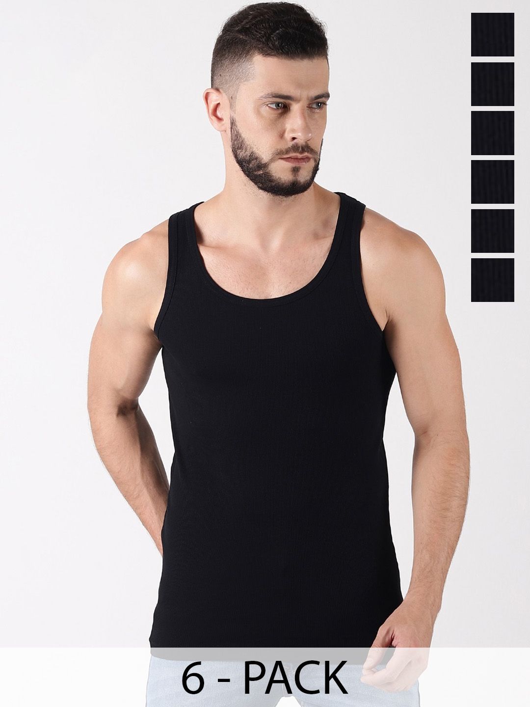 Force NXT Pack Of 6 Sleeveless Cotton Innerwear Vests MNFR-232-BLACK-PO6-picture-57