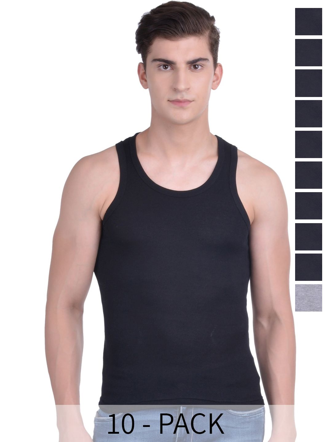 Force NXT Pack Of 10 Cotton Undershirt Vests MNFR-231-BLACK-GREY-PO10-picture-58