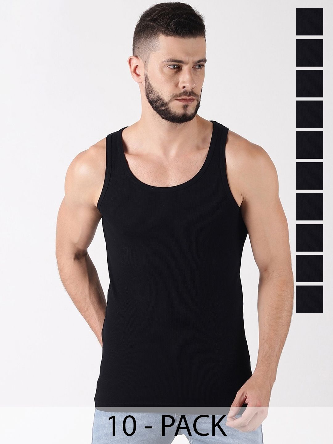 Force NXT Pack Of 10 Cotton Innerwear Vests MNFR-232-BLACK-PO10-image-17