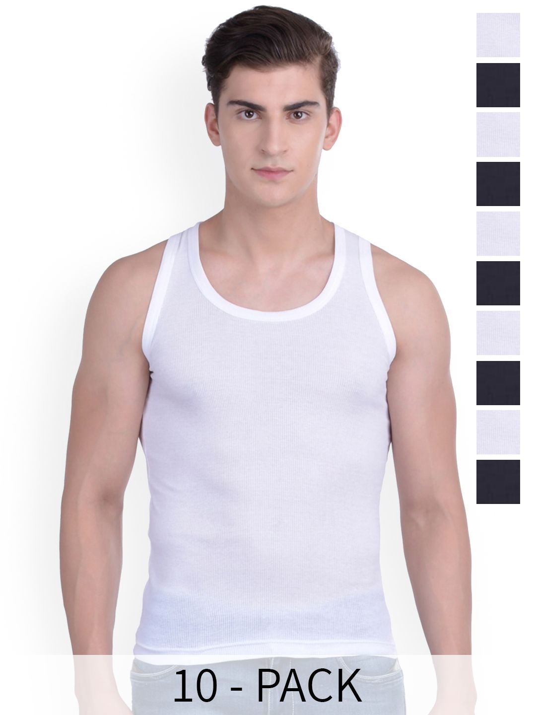 Force NXT Pack Of 10 Cotton Innerwear Vests- MNFR-236-WHITE-BLACK-PO10-picture-36
