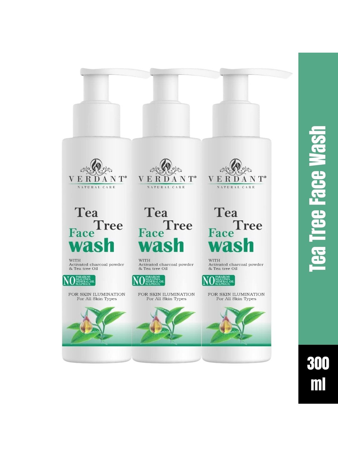 Verdant Natural Care Set of 3 Tea Tree Face Wash with Activated Charcoal - 100 ml each-image-41