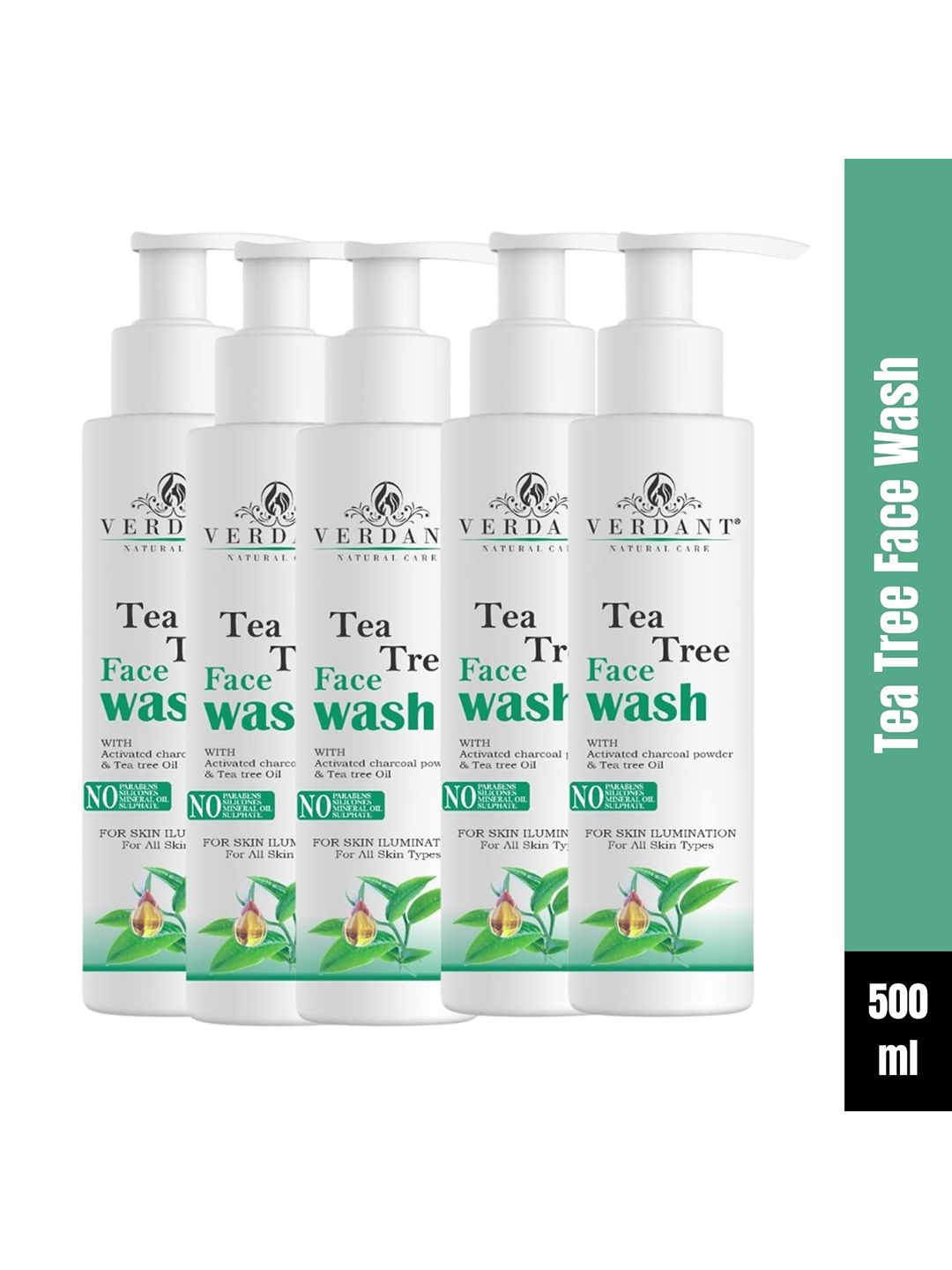 Verdant Natural Care Set of 5 Tea Tree Face Wash with Activated Charcoal - 100 ml each-image-41