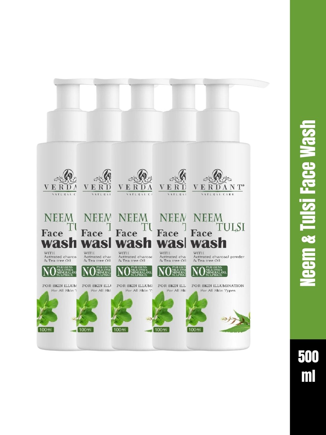 Verdant Natural Care Set Of 5 Neem & Tulsi Face Wash For Anti Acne - 100ml Each-image-40