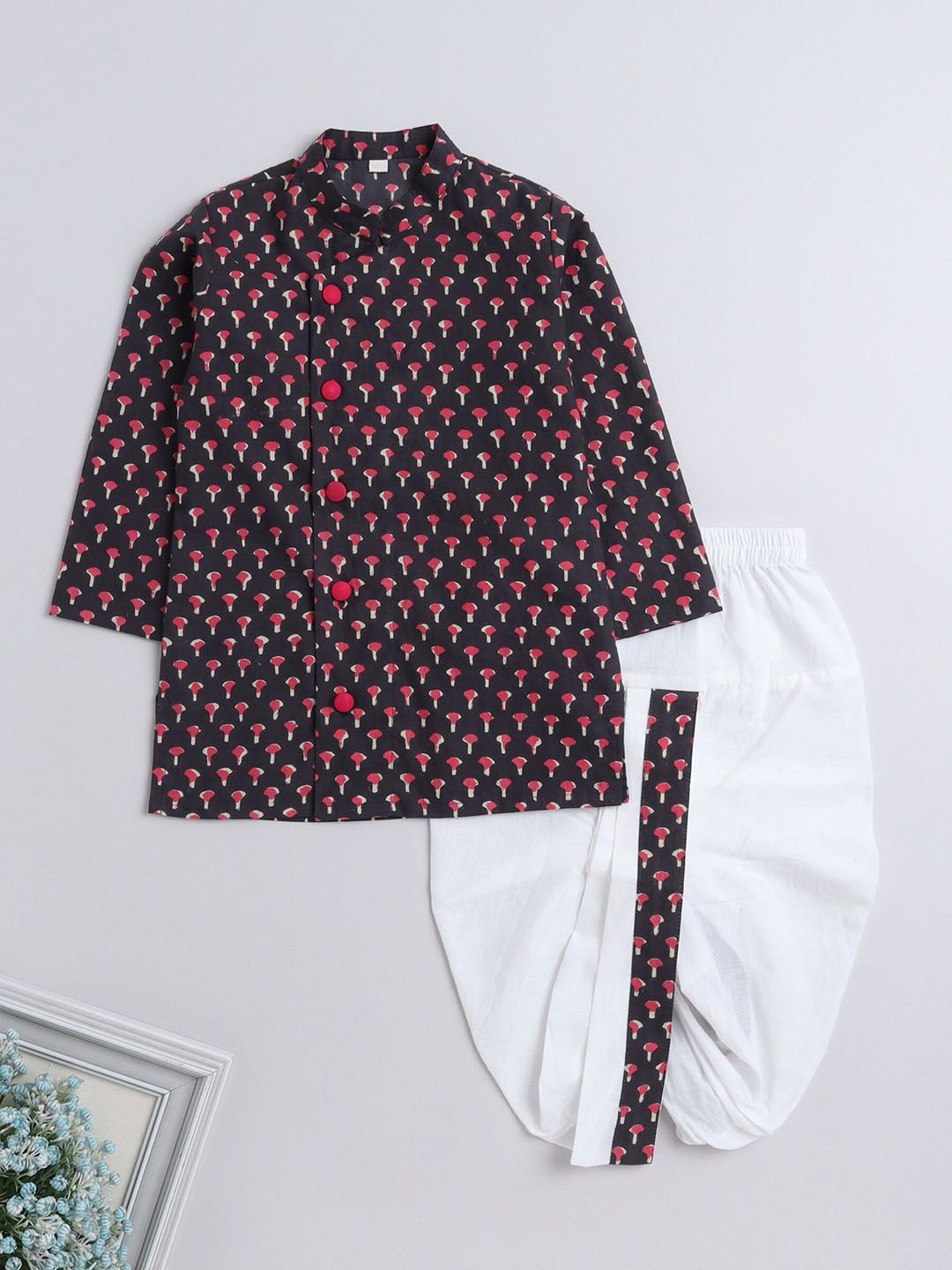The Magic Wand Boys Floral Printed Mandarin Collar Cotton Angrakha Kurta & Dhoti Pants-picture-58