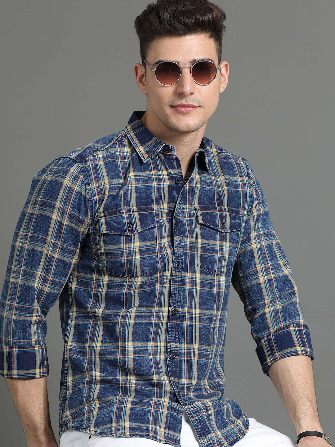 Moda Rapido Slim Fit Tartan Checked Cotton Casual Shirt-picture-51