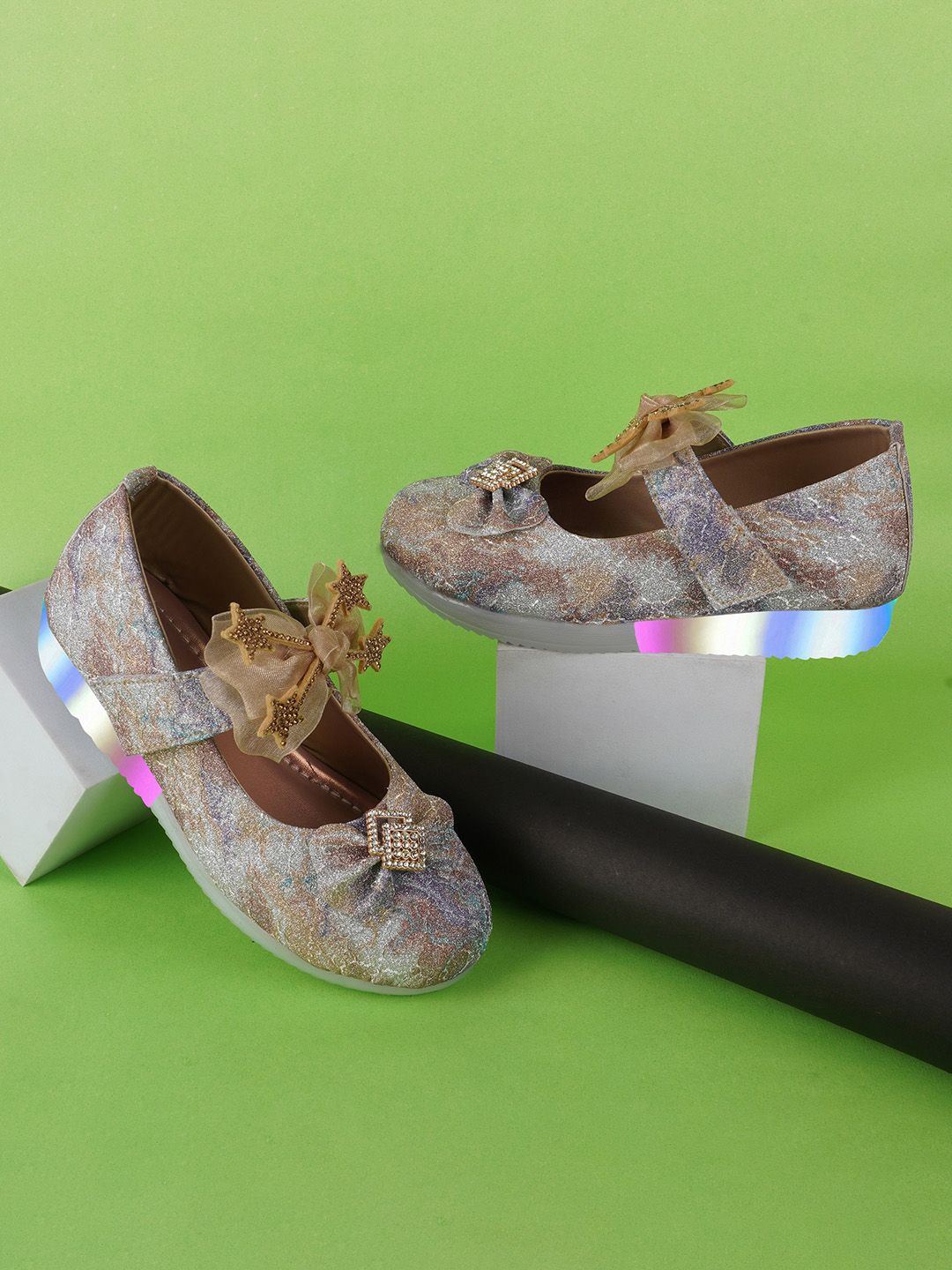 BAESD Girls Printed Anti Skid Bow Detailed LED Ballerinas-picture-31