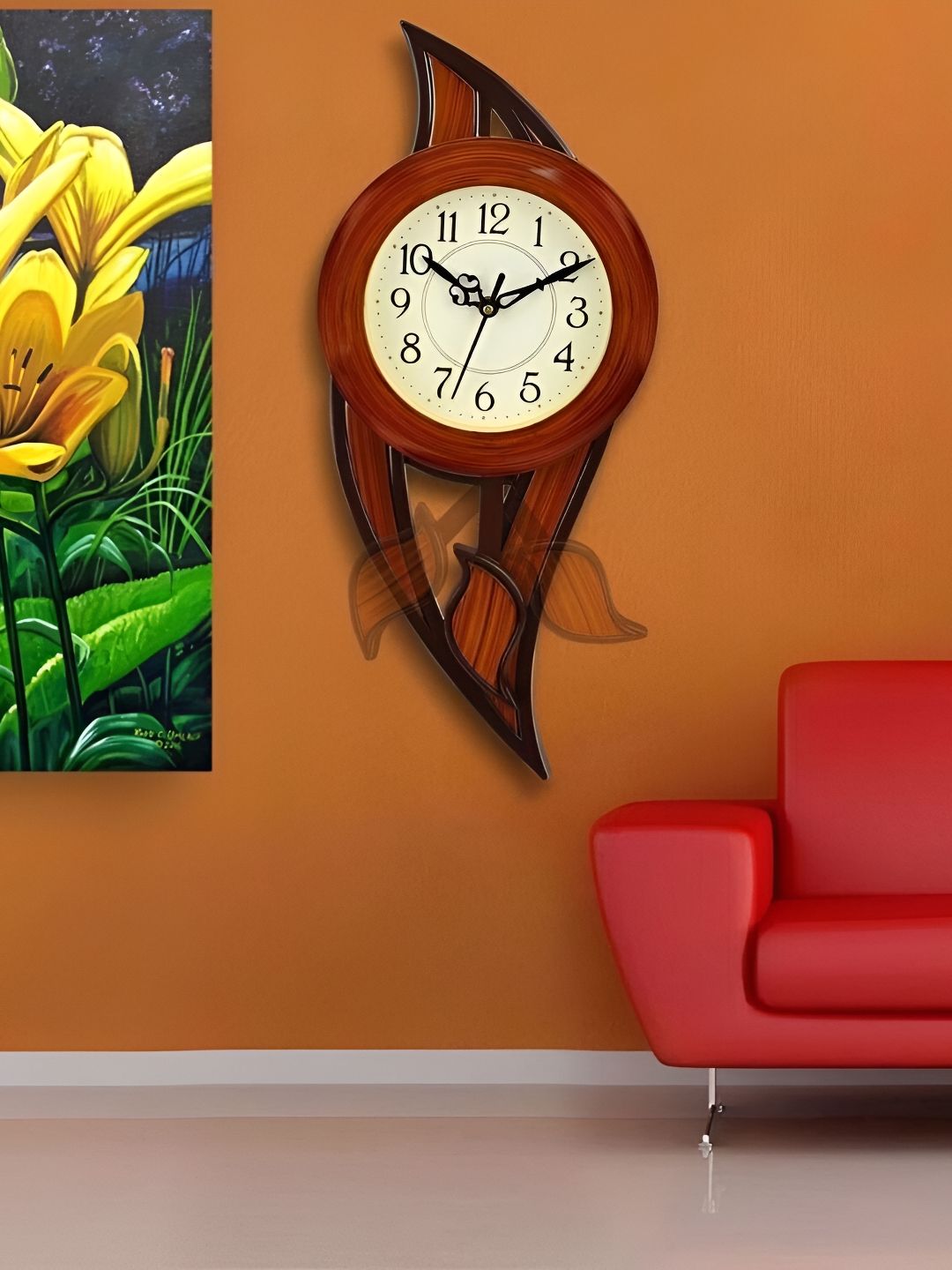 Attractionz Brown & Cream Printed Round Acrylic Traditional Wall Clock-picture-13