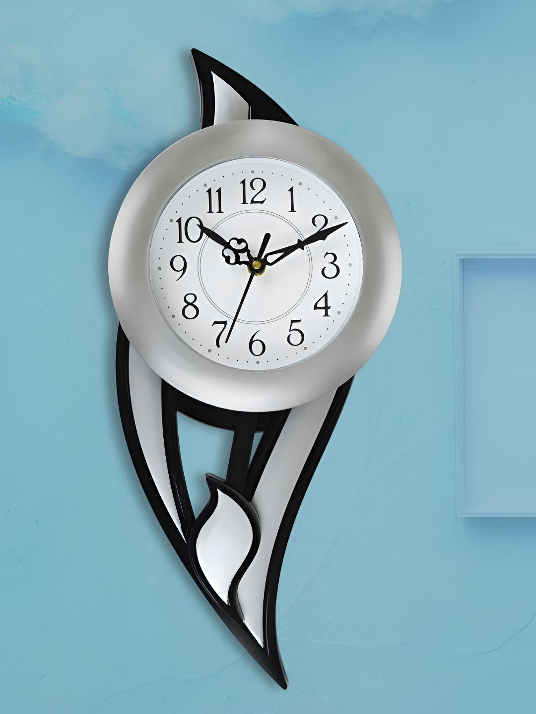 Attractionz Silver Toned & Black Contemporary Round Analogue Pendulum Wall Clock-picture-17