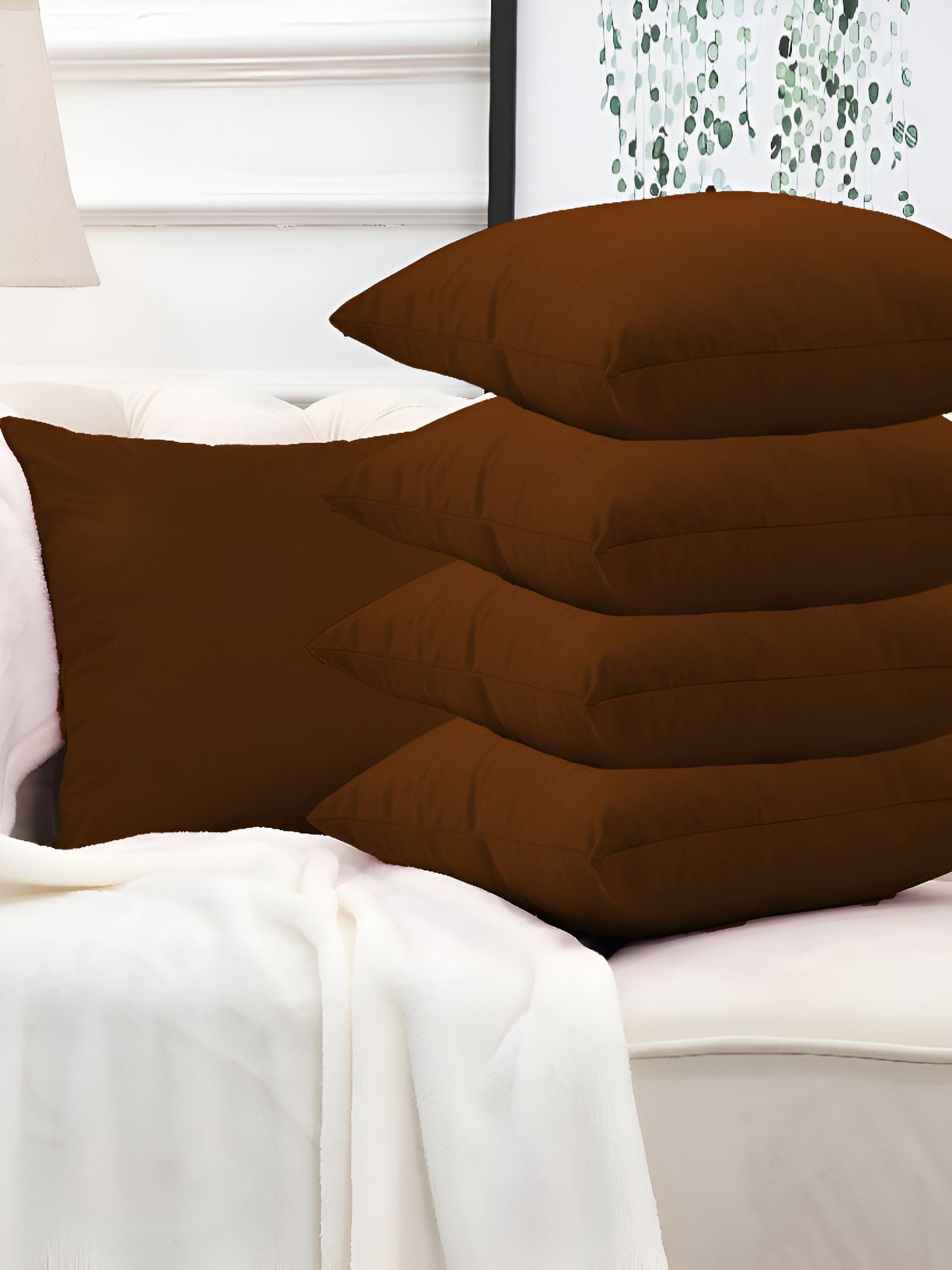 DADDY COOL Brown 5 Pieces Microfiber Filled Square Cushions With Covers-image-35