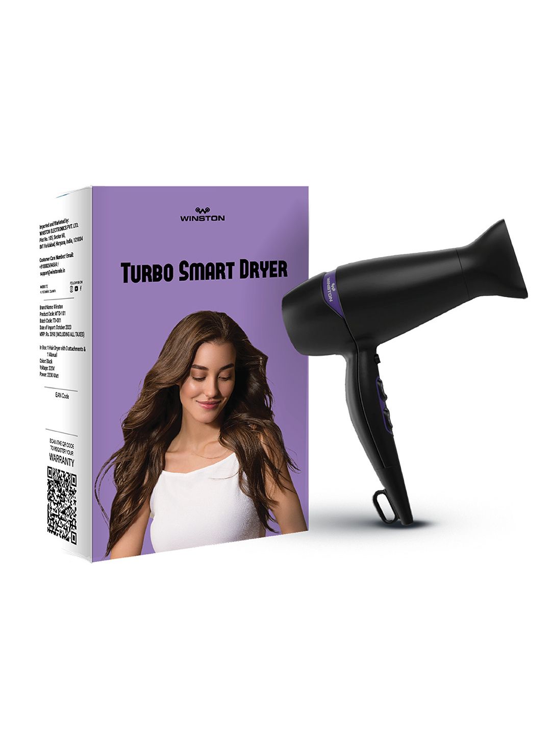 WINSTON 2200 Watts Turbo Smart Hair Dryer - Black