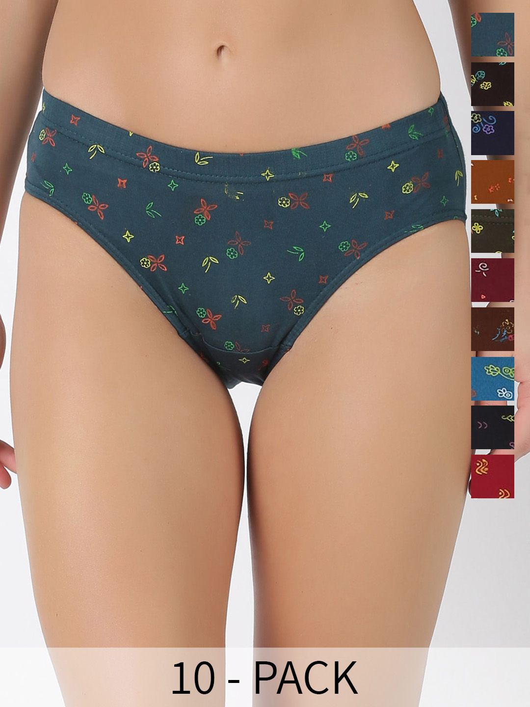 Dollar Pack Of 10 Assorted Anti Bacterial Pure Cotton Hipster Briefs-picture-34