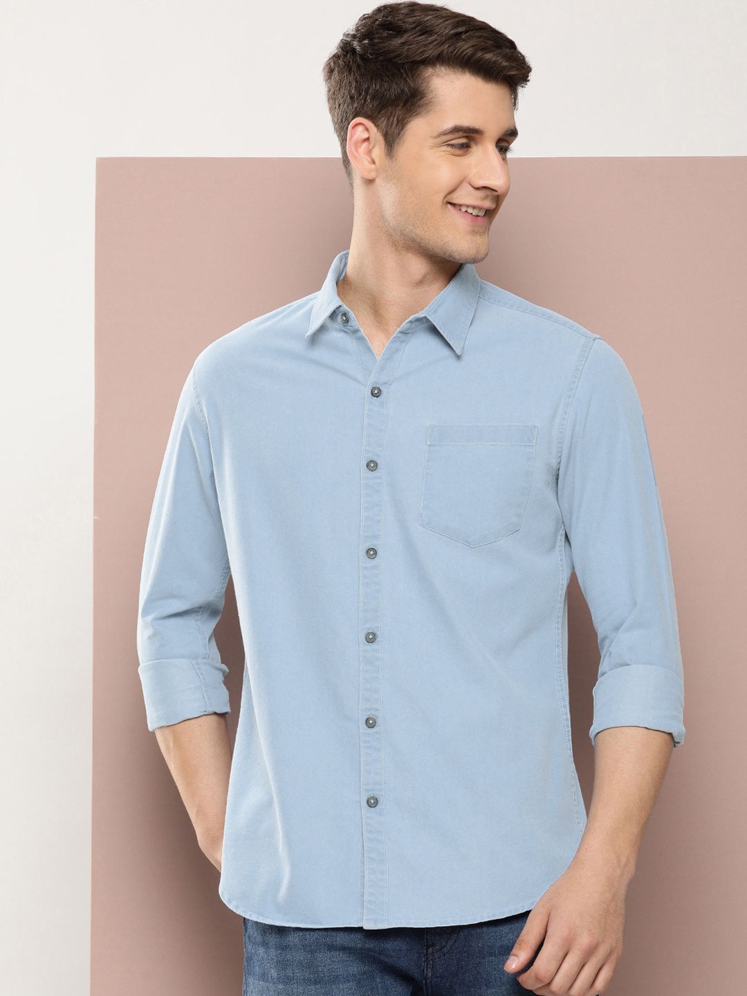 Harvard Men Classic Slim Fit Faded Pure Cotton Denim Casual Shirt-picture-5