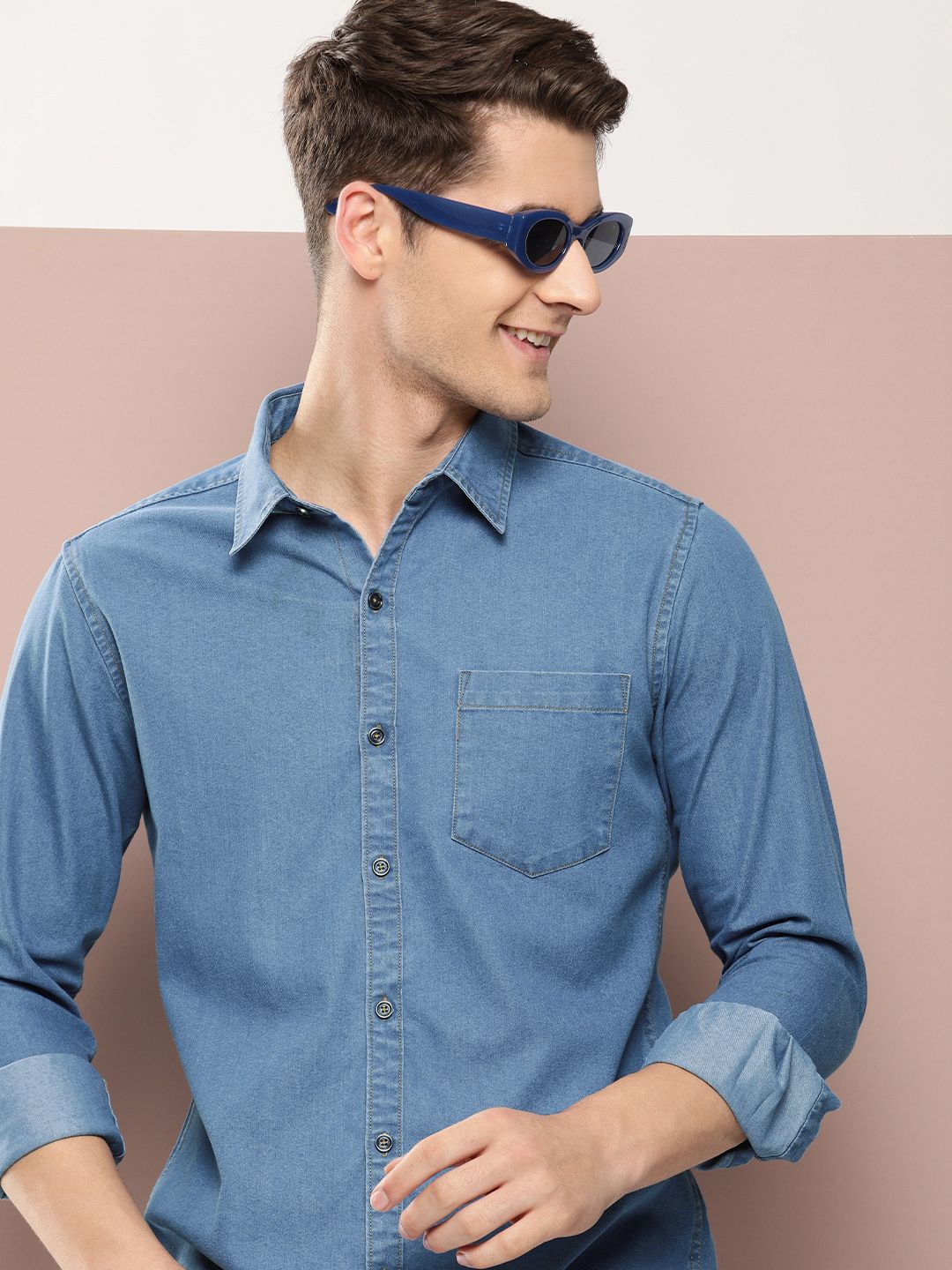 Harvard Men Classic Slim Fit Pure Cotton Denim Casual Shirt