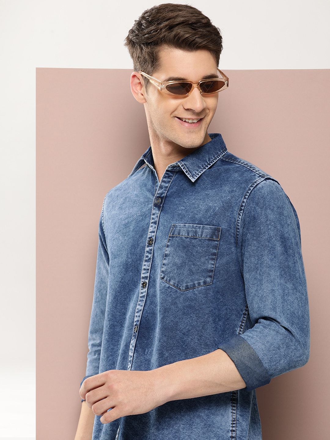 Harvard Men Classic Slim Fit Faded Pure Cotton Denim Casual Shirt