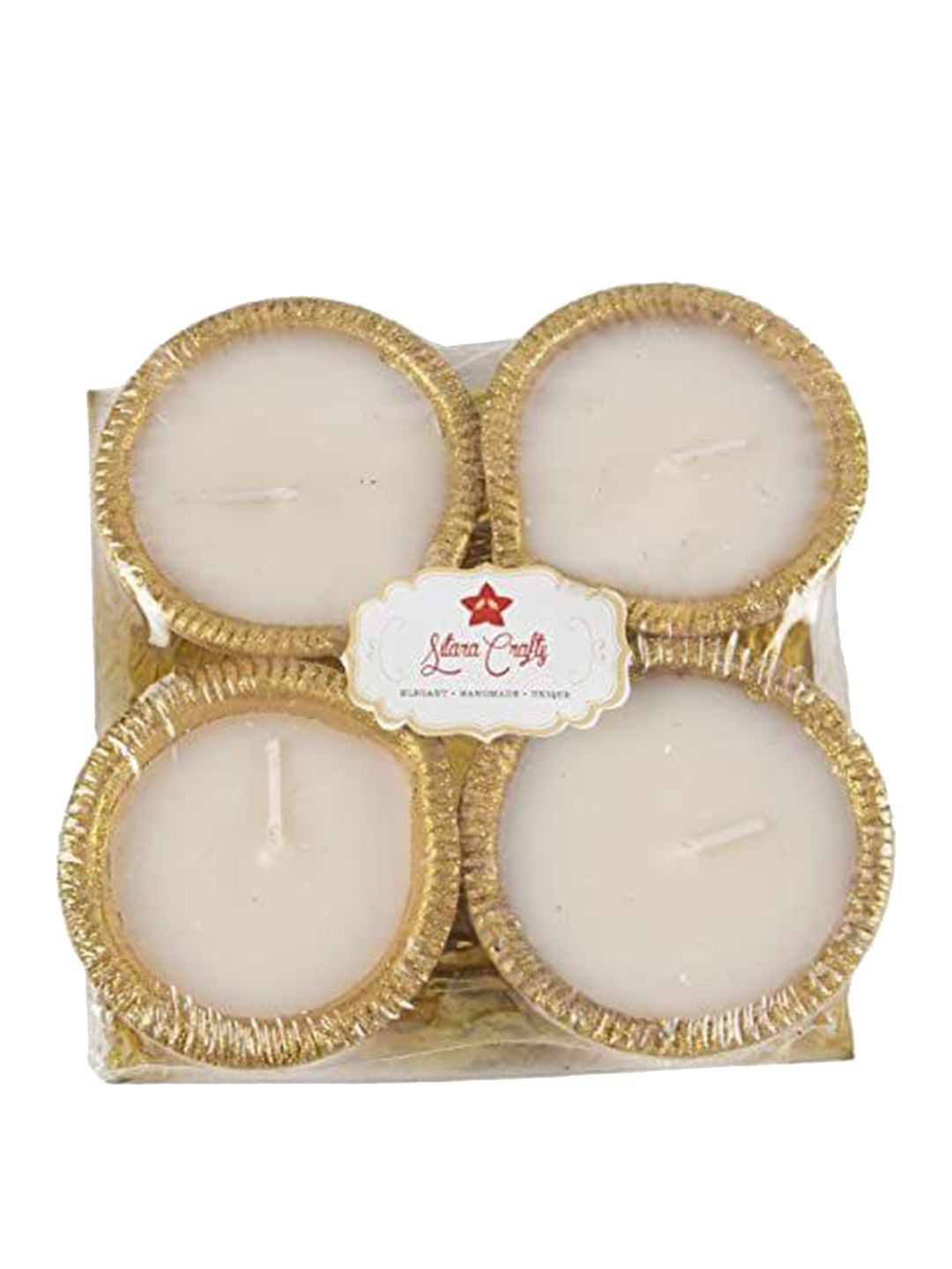 Sitara Crafts White & Gold Toned 4 Pieces Wax Diya Candles-image-26