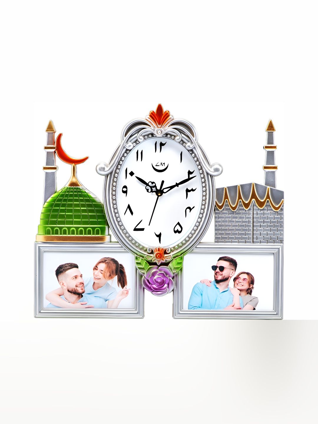 Attractionz Silver-Toned & Green Oval Textured Analogue Contemporary Wall Clock-picture-15