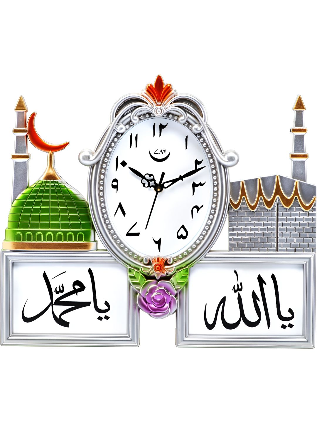 Attractionz Silver-Toned Oval Shaped Contemporary Analogue Wall Clock With Photo Frame-picture-21