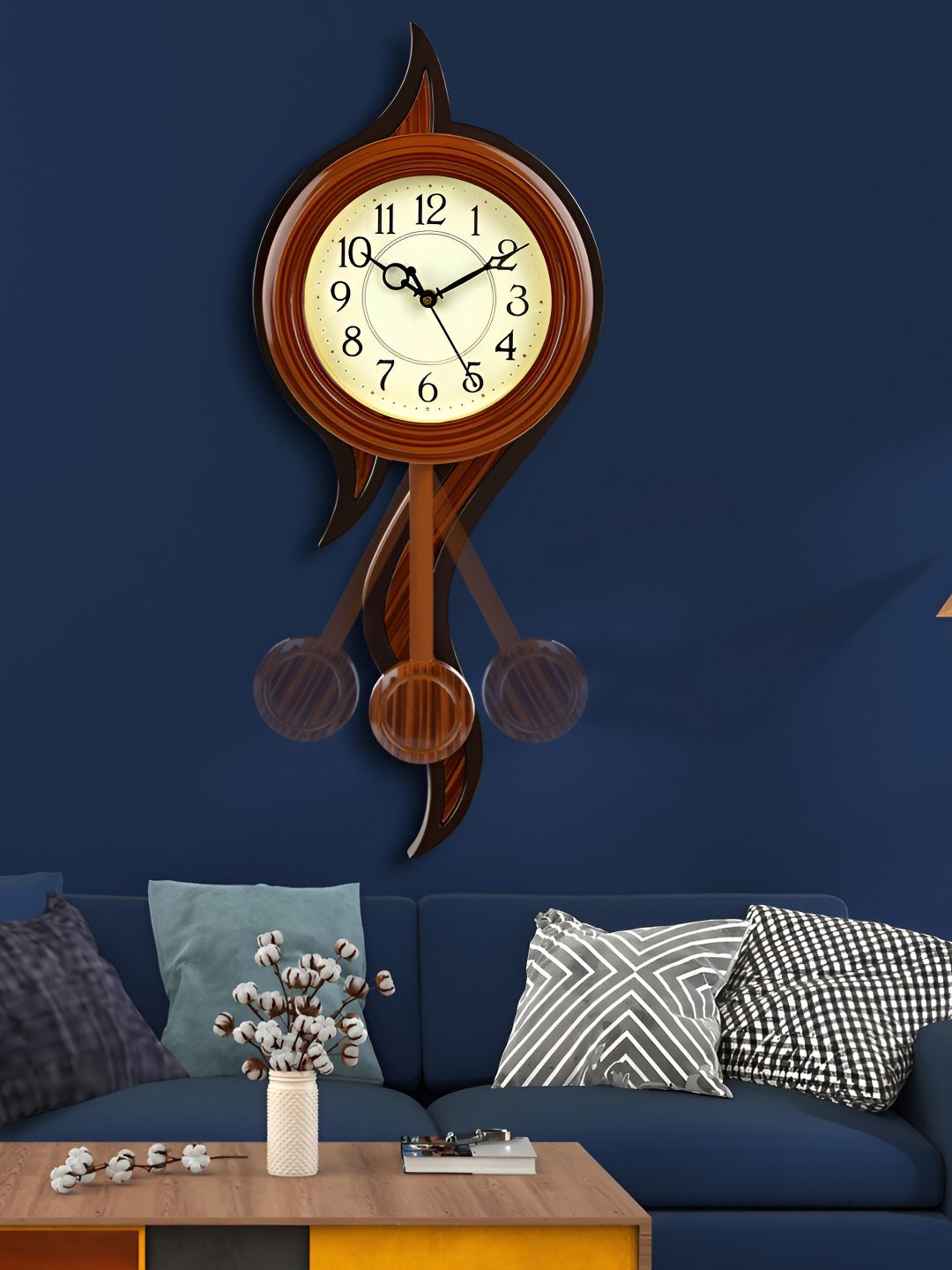 Attractionz Beige & White Analogue Contemporary Pendulum Wall Clock-picture-13