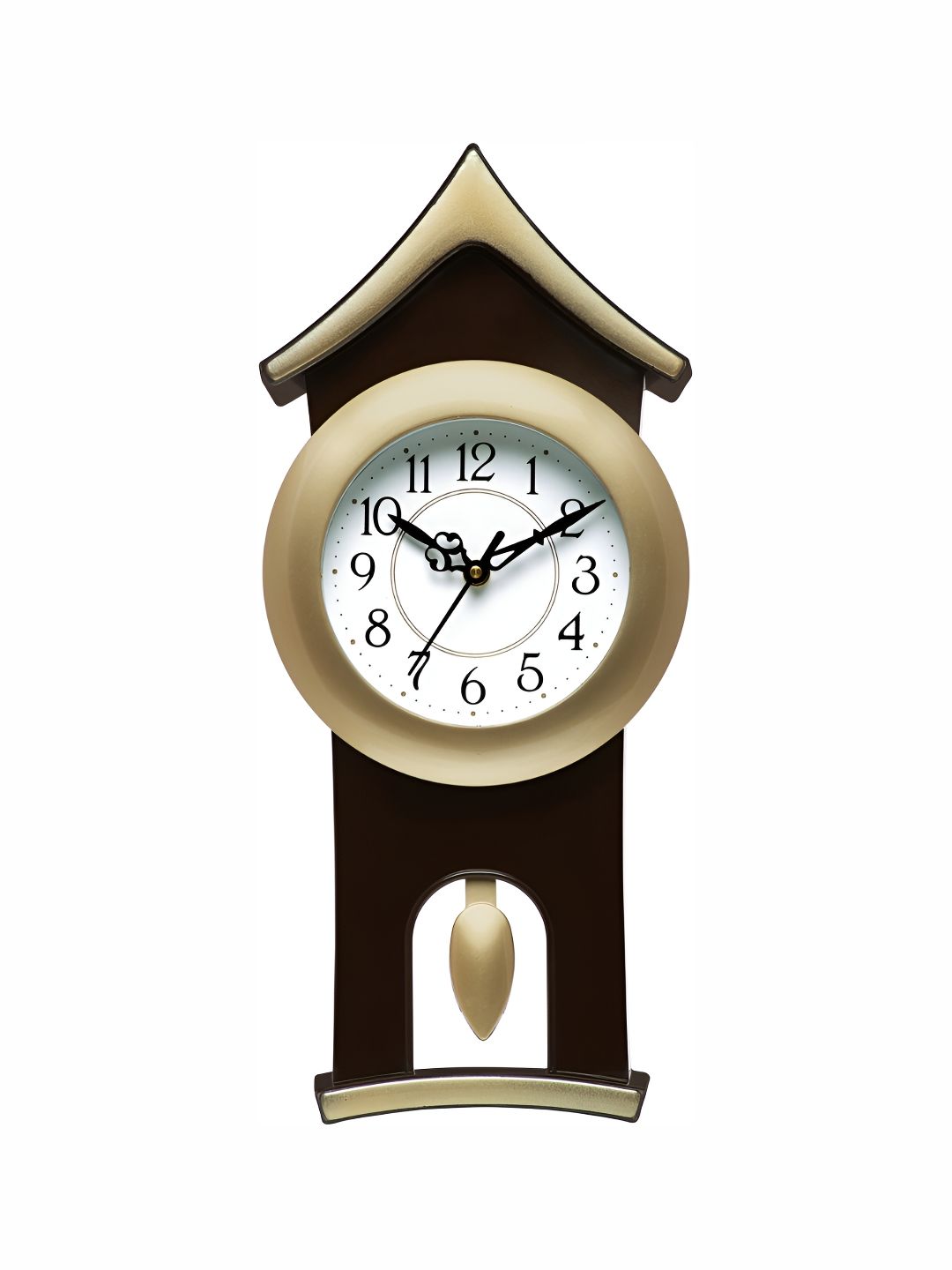 Attractionz Gold-Toned & White Round Textured Pendulum Analogue Contemporary Wall Clock-picture-15