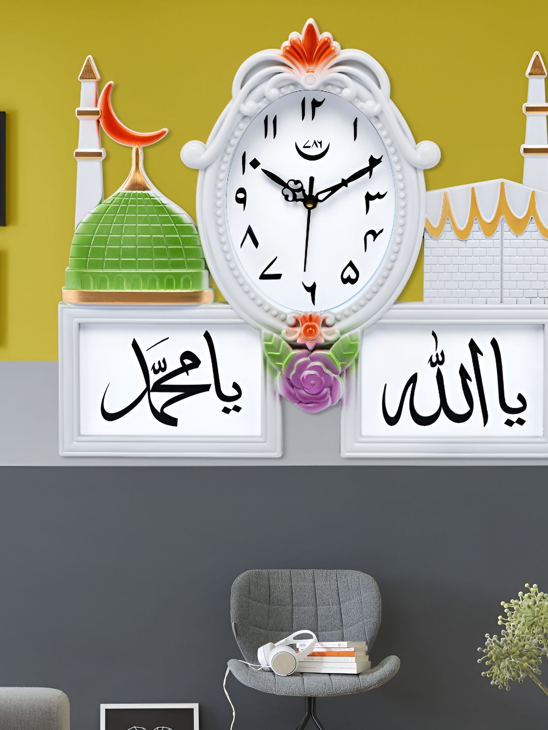 Attractionz White & Green Oval Shaped Textured Photo Frame Traditional Analogue Wall Clock-picture-36