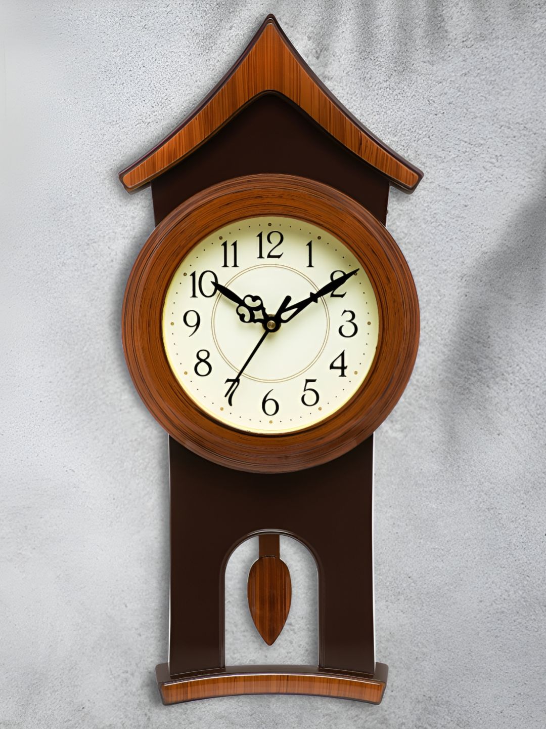 Attractionz Brown & White Round Pendulum Analogue Contemporary Wall Clock-picture-39