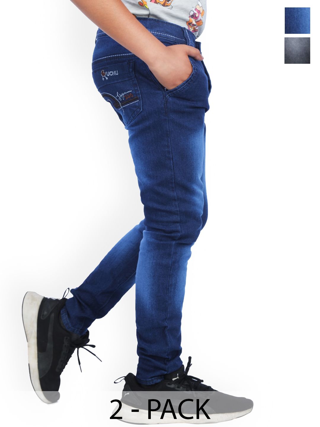 BAESD Boys Pack OF 2 Slim Fit Mid Rise Clean Look Heavy Fade Stretchable Jeans-picture-10