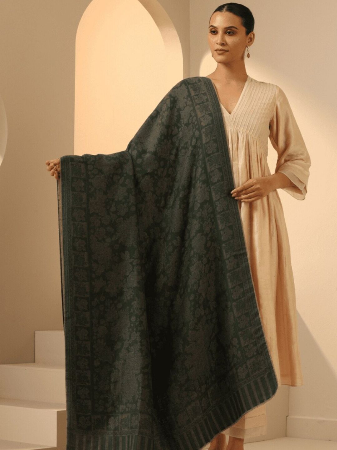 DUSALA INDIA Natasha Floral Woven Design Wool Shawl-picture-15
