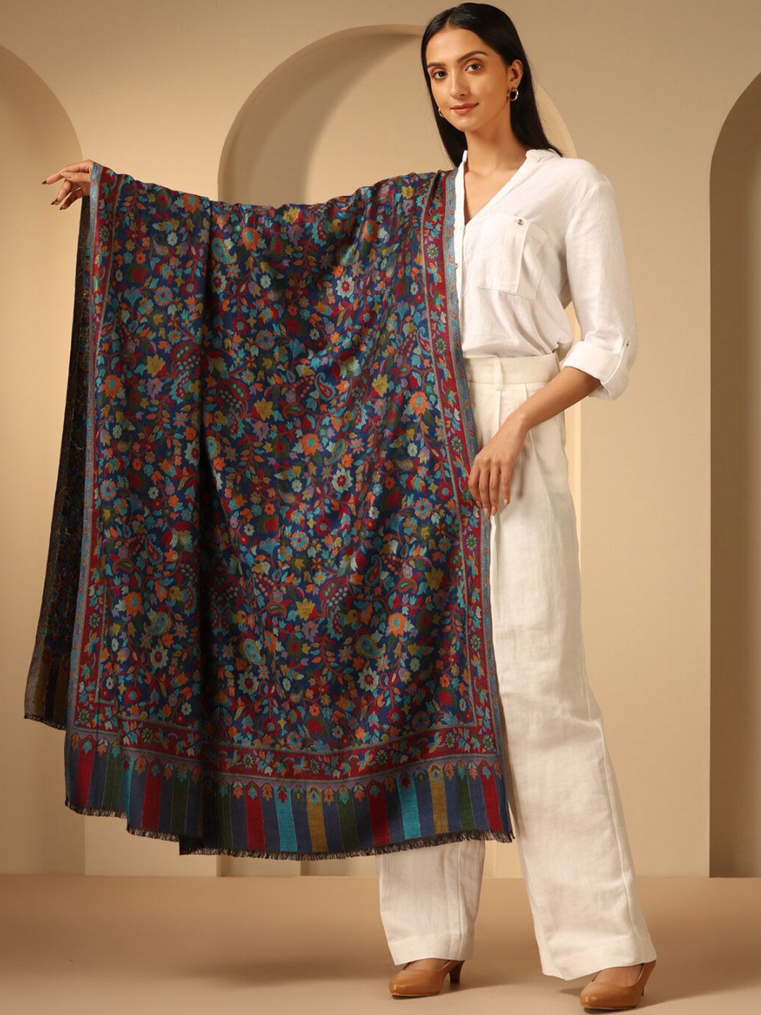 DUSALA INDIA Floral Woven Design Pure Woollen Shawl-picture-14