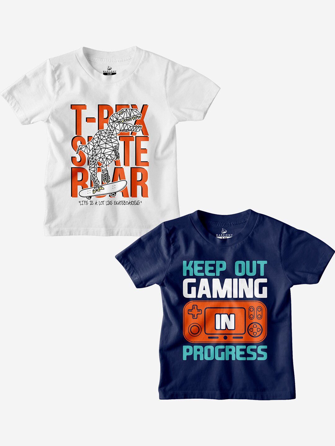 HARCONY Boys Pack Of 2 Typography Printed Pure Cotton T-shirt-picture-30