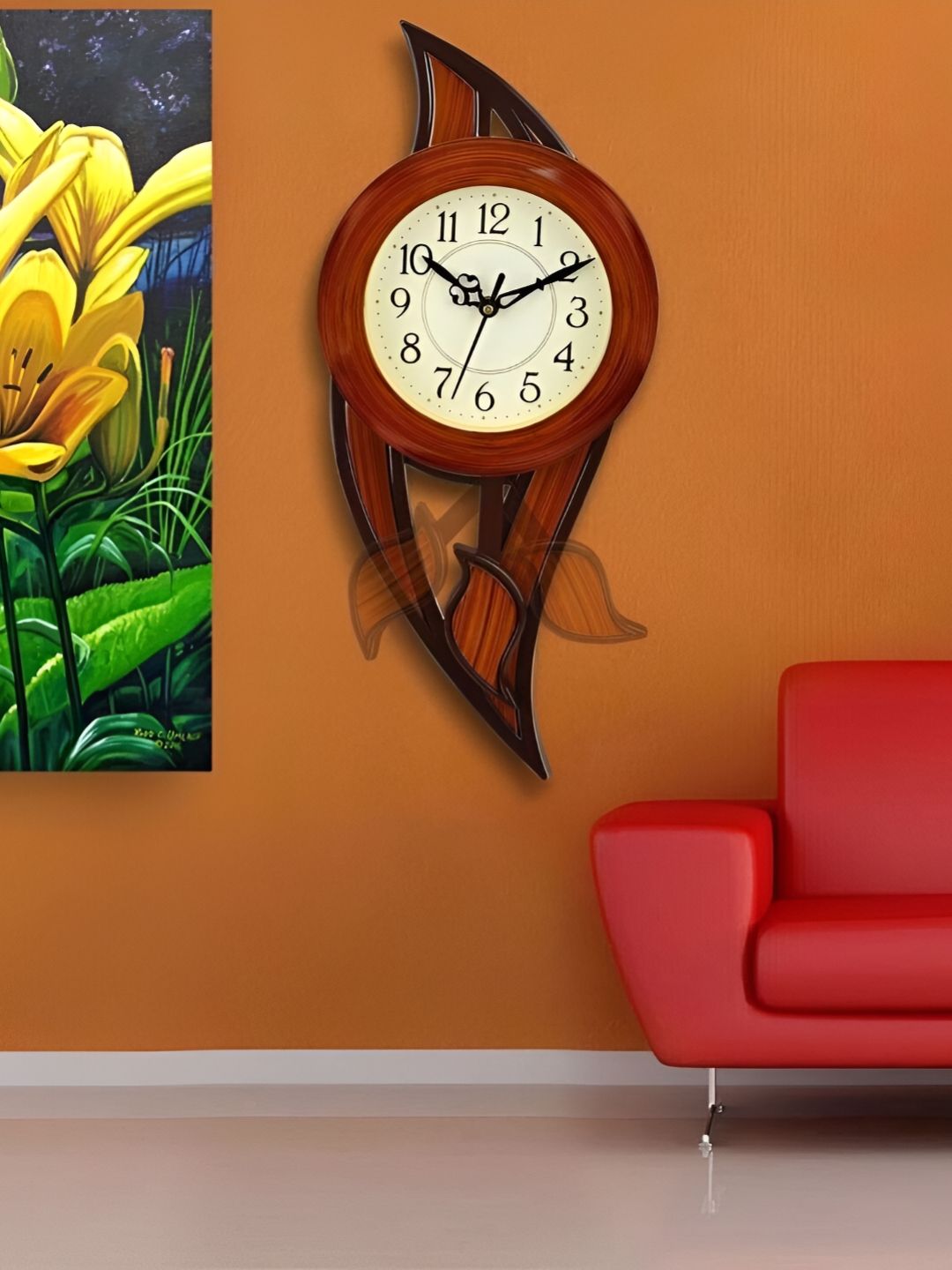 Attractionz Brown & White Textured Round Shaped Contemporary Wall Clock-picture-36