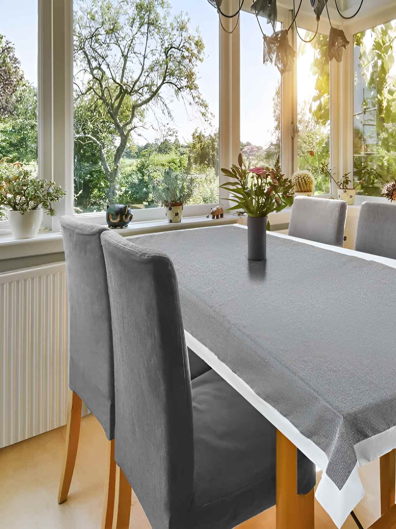 CASA-NEST Grey Cotton 6-Seater Table Cover