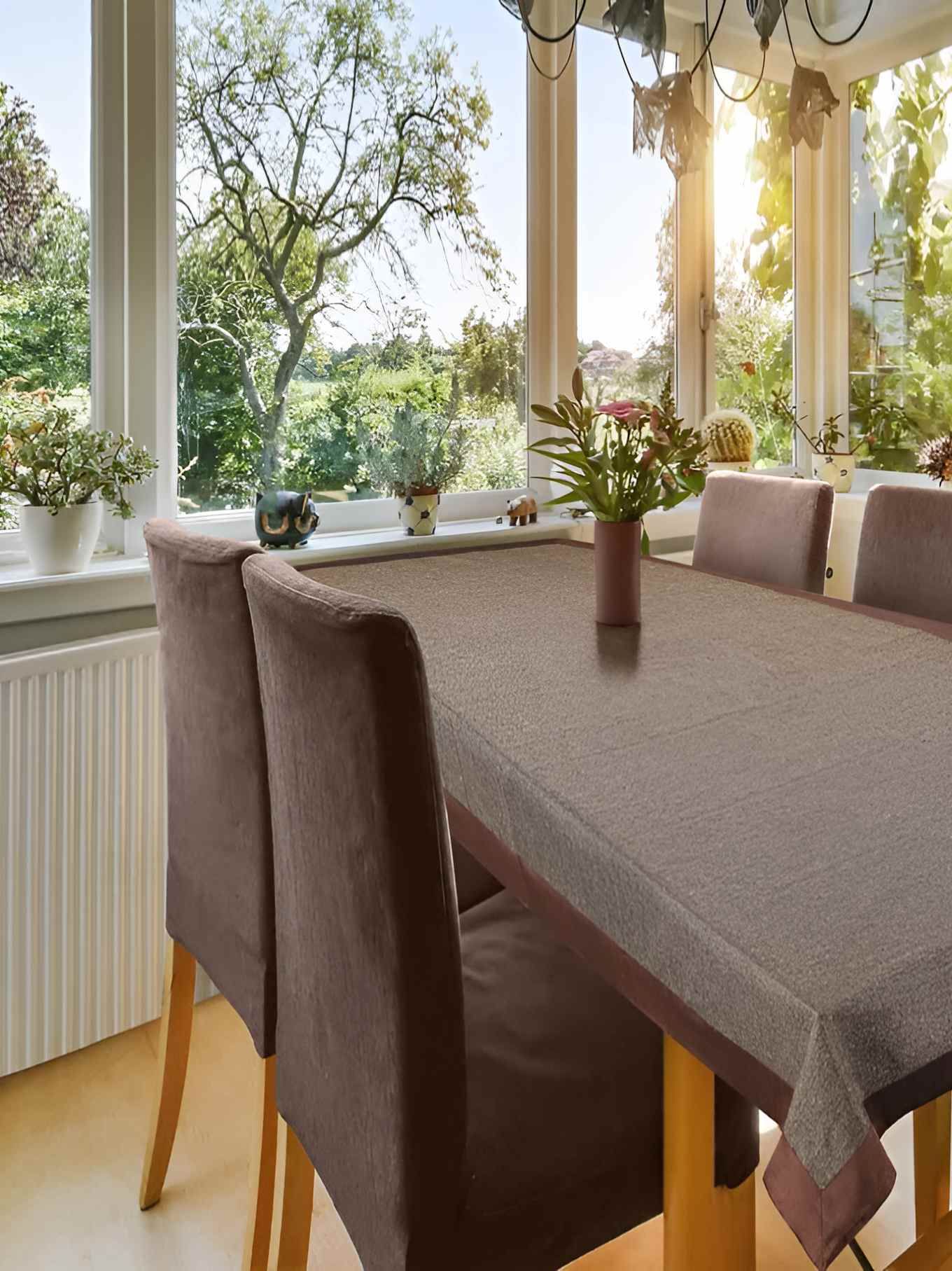 CASA-NEST Brown Cotton 6-Seater Table Cover