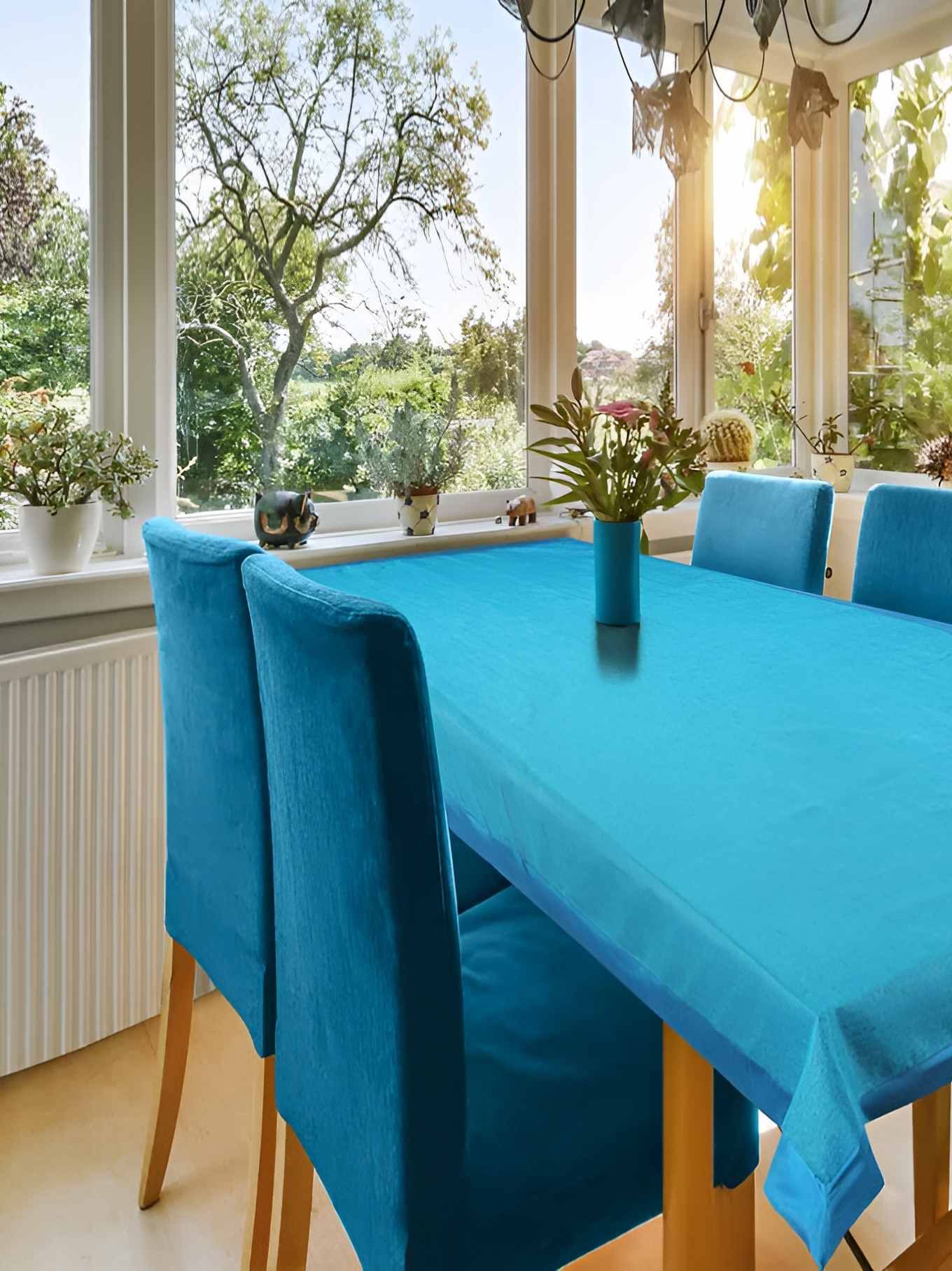 CASA-NEST Turquoise Blue Cotton 6-Seater Table Cover-image-23