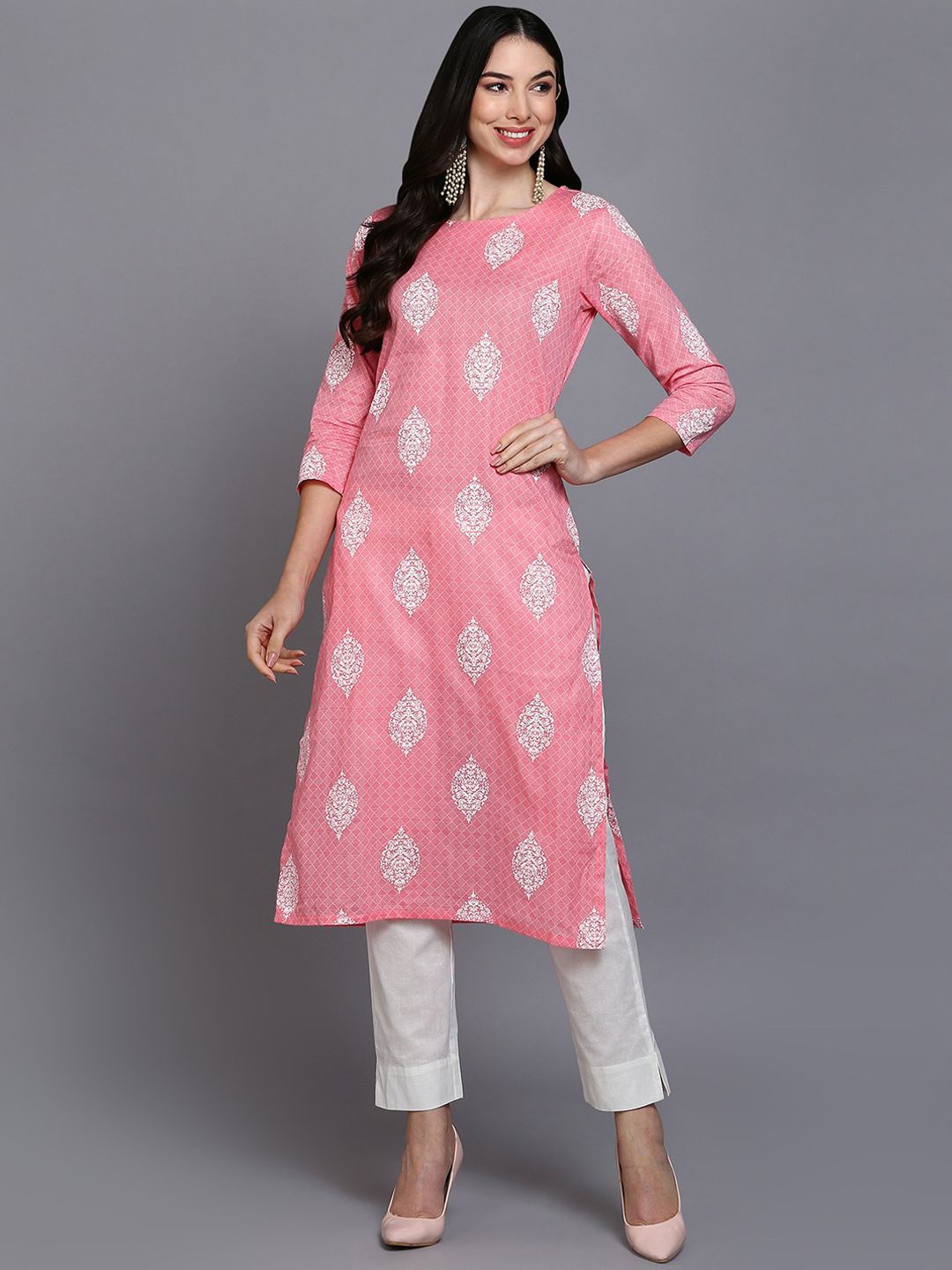 KALINI Ethnic Motifs Printed Round Neck Cotton Straight Kurta-picture-15
