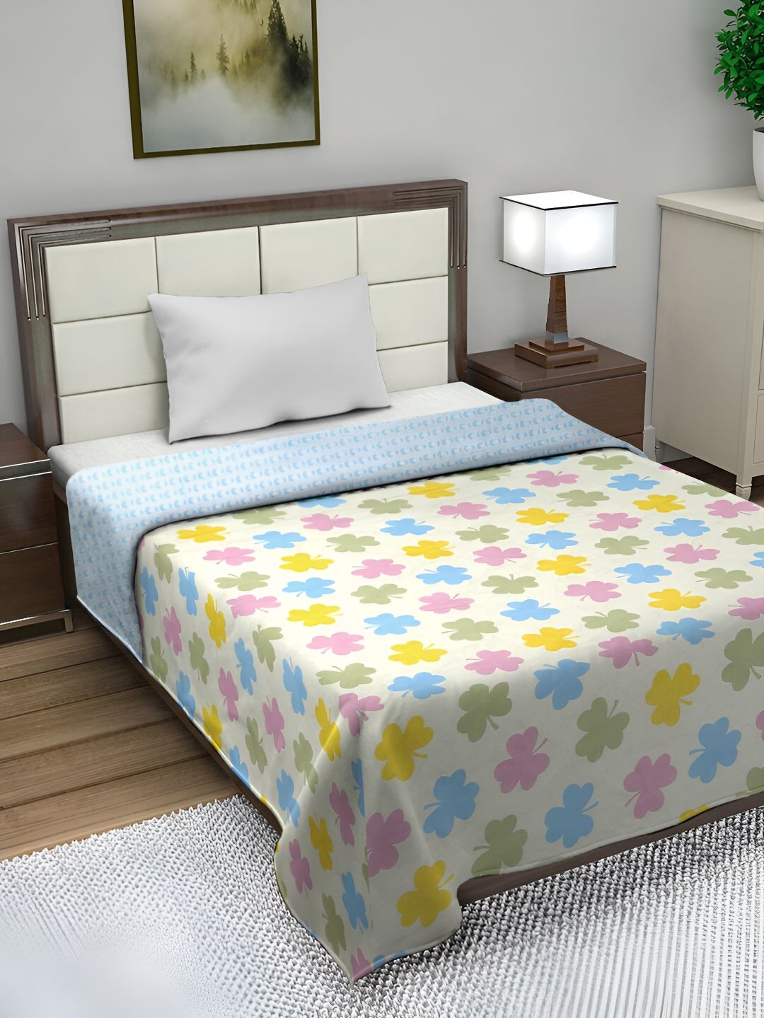 FABINALIV White & Pink Floral Mild Winter 350 GSM Single Reversible Bed Comforter-image-38