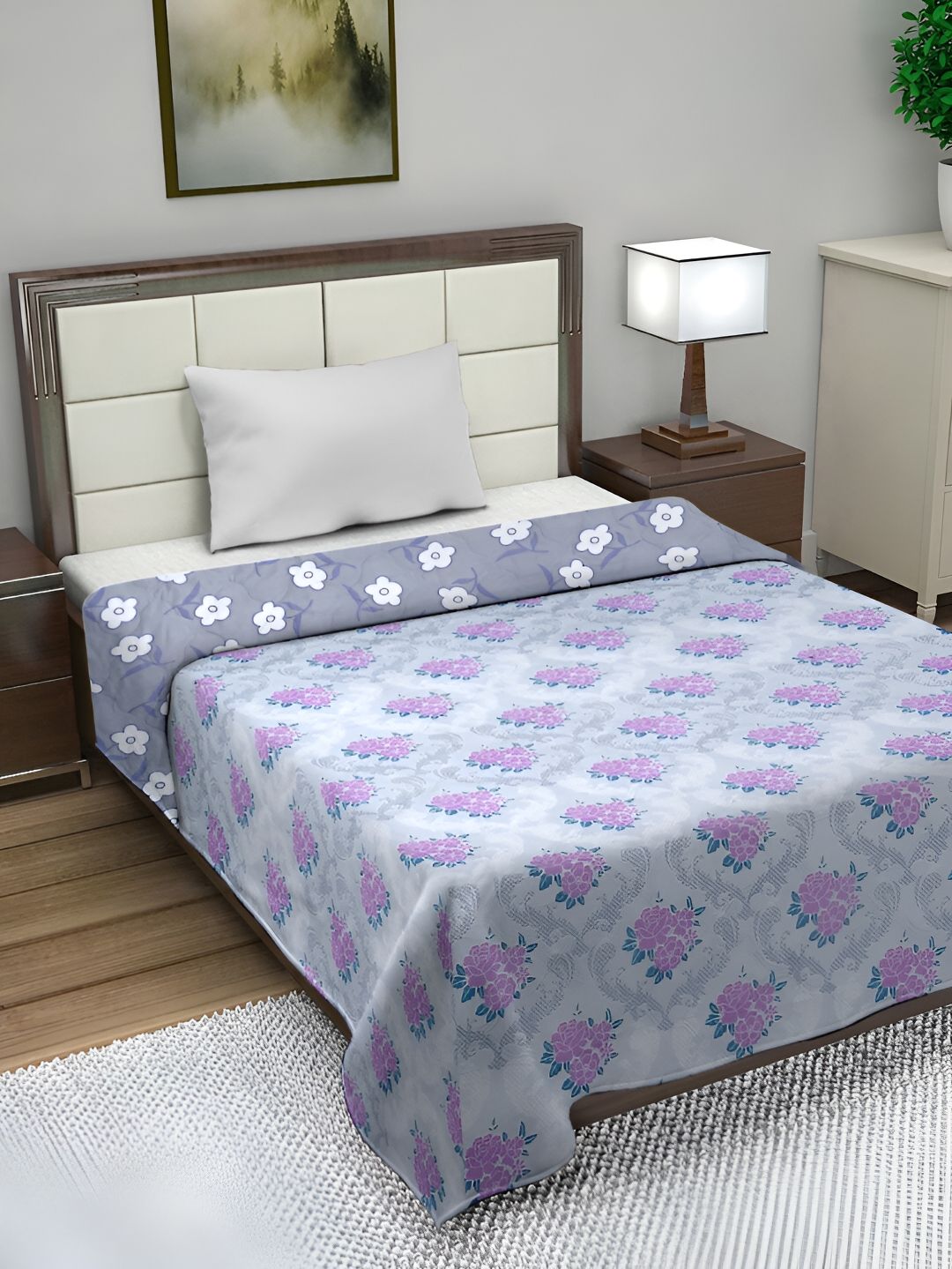 FABINALIV White & Pink Floral Mild Winter 350 GSM Single Reversible Bed Comforter-image-37