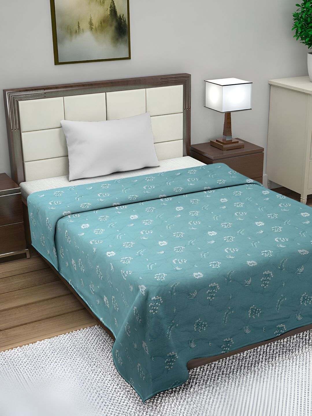 FABINALIV Turquoise Blue & White Mild Winter 350 GSM Single Reversible Bed Comforter-image-35
