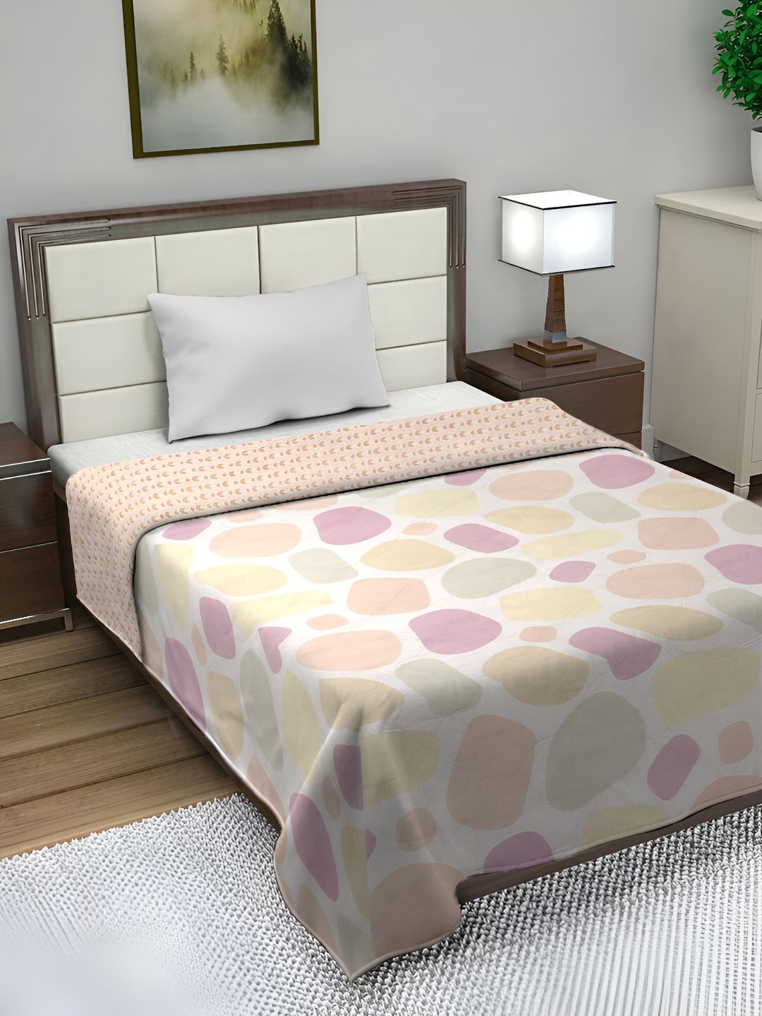 FABINALIV White & Pink Geometric Mild Winter 350 GSM Single Reversible Bed Comforter-image-34