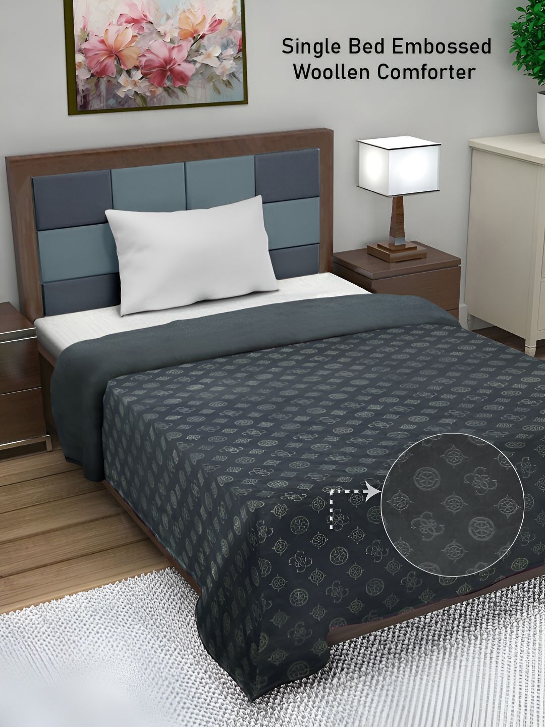 FABINALIV Grey Geometric Woollen Mild Winter 500 GSM Single Bed Comforter-picture-31