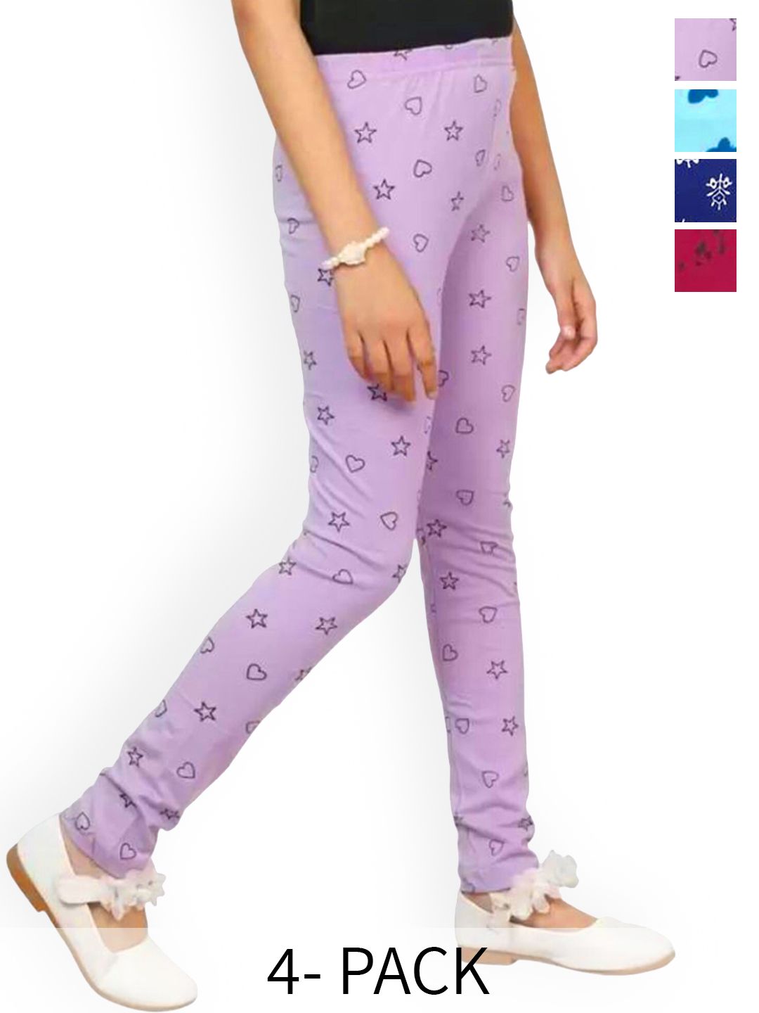 BAESD Girls Pack Of 4 Printed Churidar-Length Leggings-picture-44